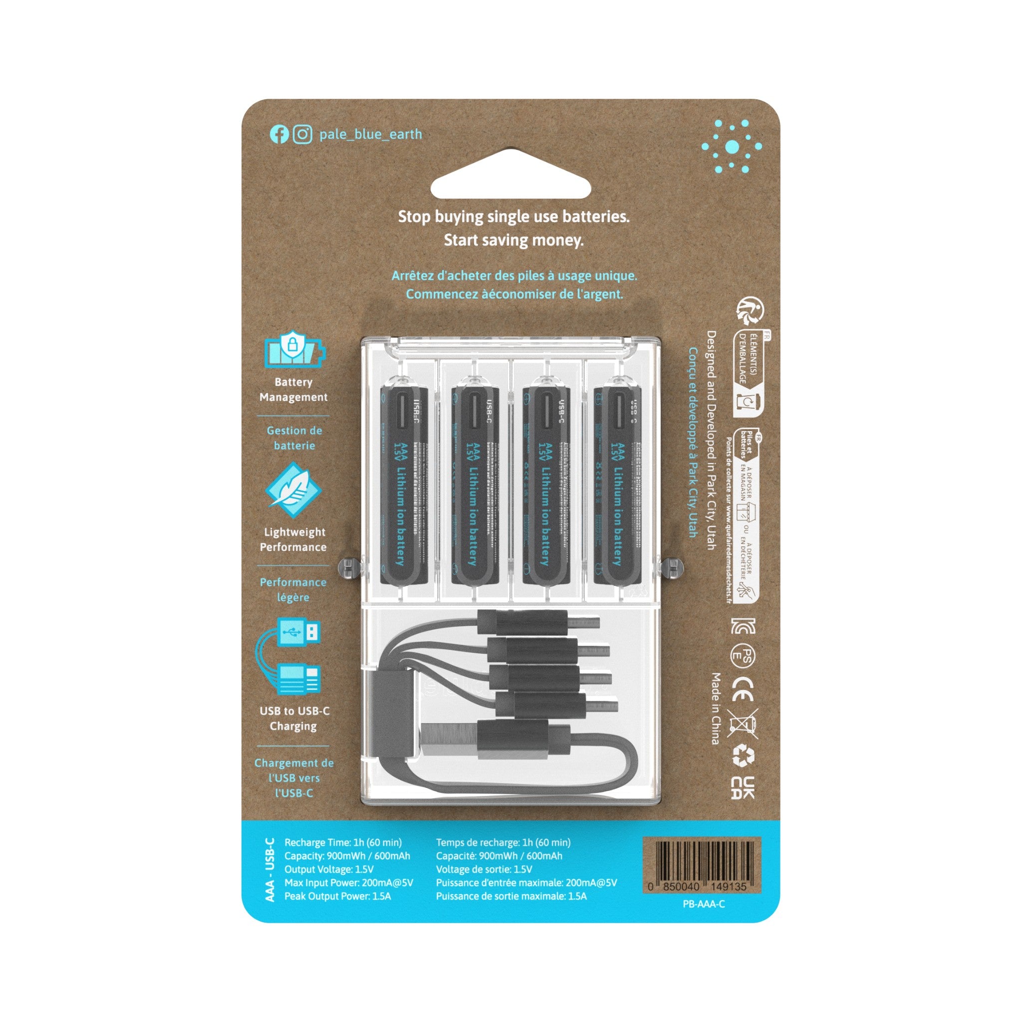 Paleblue AAA USB-C Rechargeable Batteries