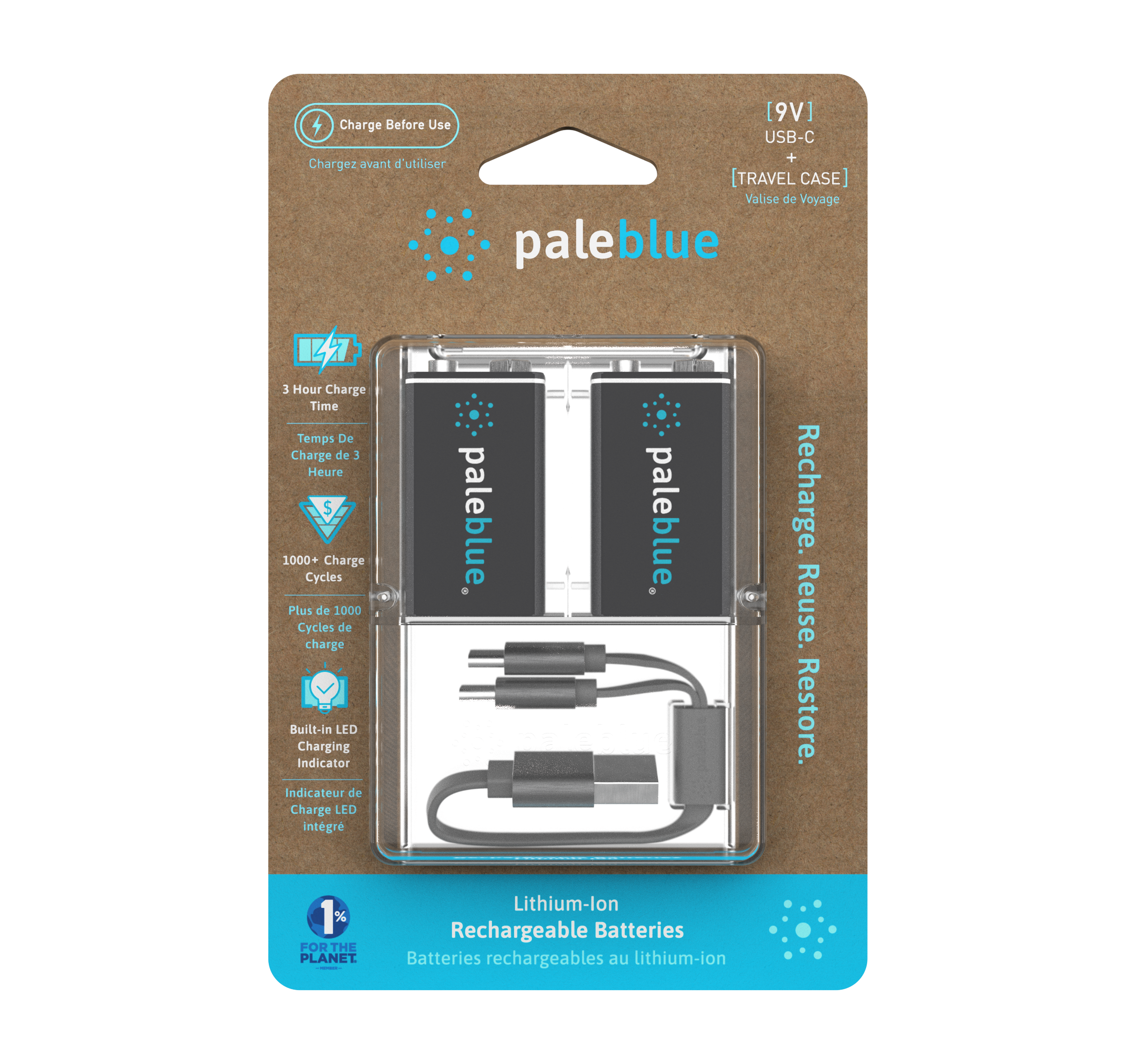Paleblue 9V USB Rechargeable Smart Batteries