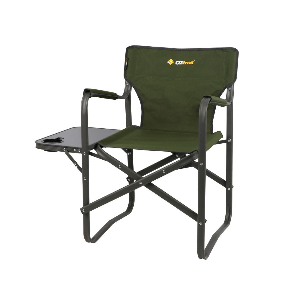 OZtrail Classic Directors Camp Chair with Side Table in Dark Green