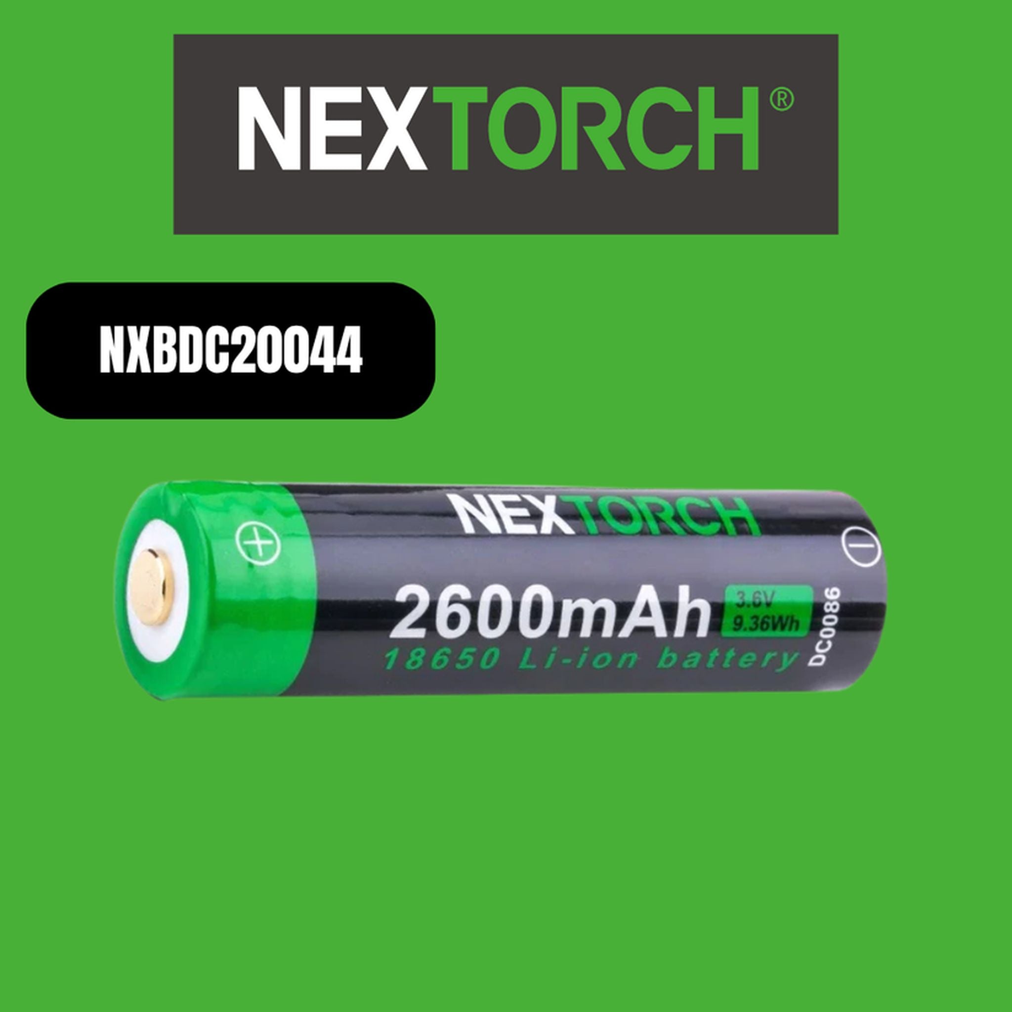 Nextorch 18650 Rechargeable Lithium Battery 2600 MaH, USBC Charge