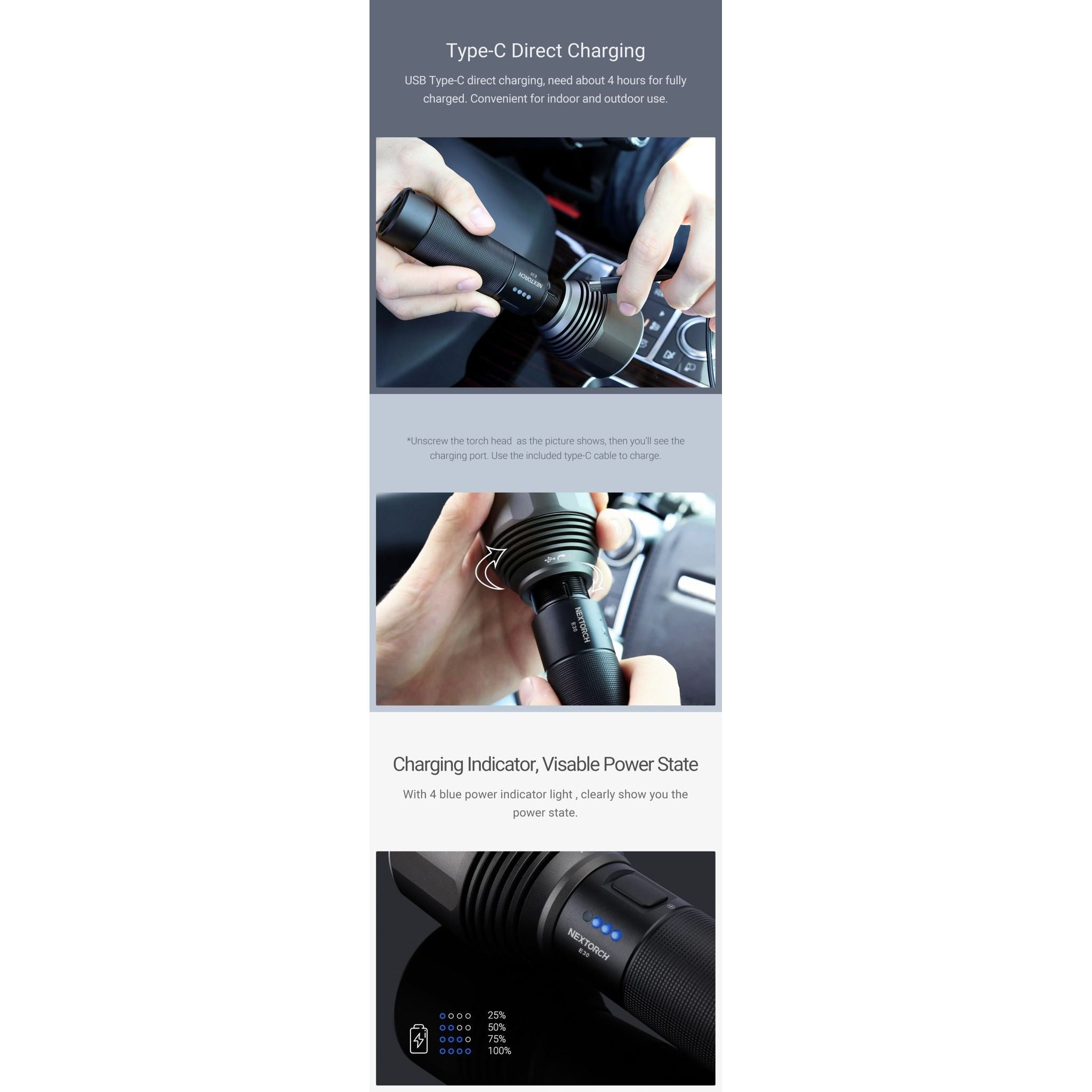 Nextorch E30 Rechargeable Flashlight - 2000 Lumen Long-Range Torch