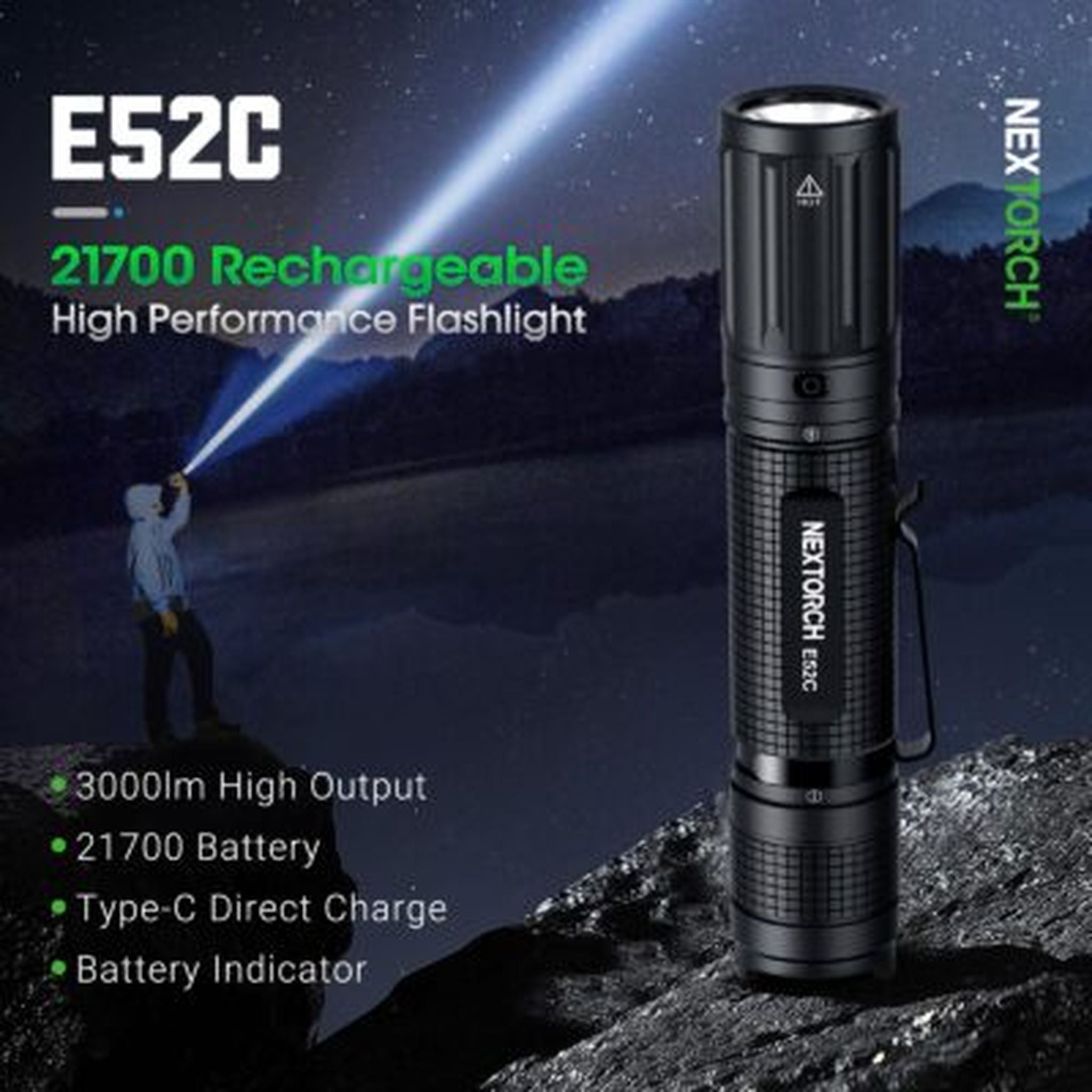 NEXTORCH E52C High-Performance Flashlight - 3000 Lumens USB-C Rechargeable Torch